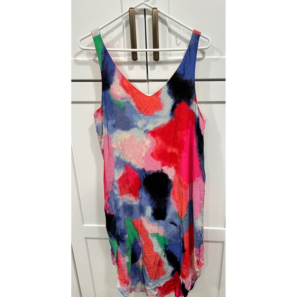 NIC+ZOE Womens Abstract Watercolor Print Sleeveless V-Neck Shift‎ Dress Multi L